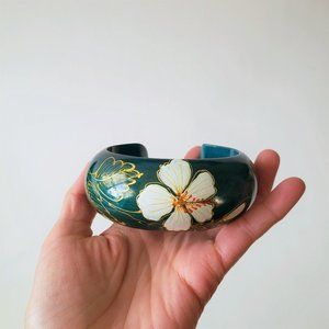 Handpainted Flower Wood Bangle / Bracelet